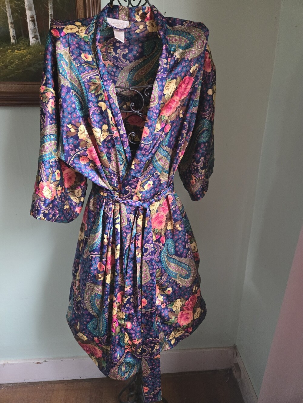 Vintage Inner Most Vibrant Floral Paisley Print Robe Multi S